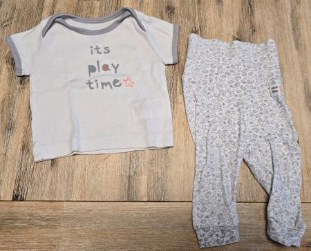 Baby Set T-Shirt und Hose mit Muschelmuster weiss grau