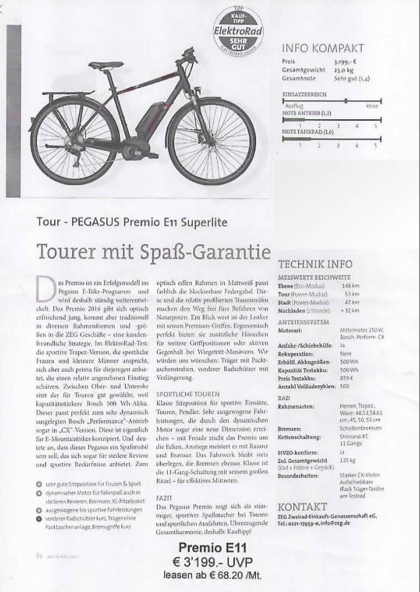 Velos: Touren/Trekking E-Bike "Pegasus" – Gebraucht aus Lüchingen von ebkaufsuche 1
