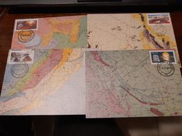 4 Cartes postales géologiques rares, Afrique du Sud timbrées