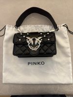 Pinko Tasche Love Mini neuwertig schwarz Leder Perlen Nieten