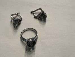 Schmuckset Silberring Ohrringe mit Stein Herzform Gr. 54