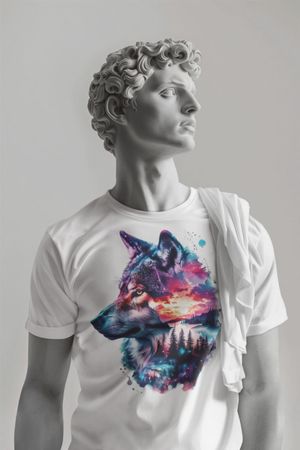 Herren XL Baumwolle T-shirt Wolf NEU