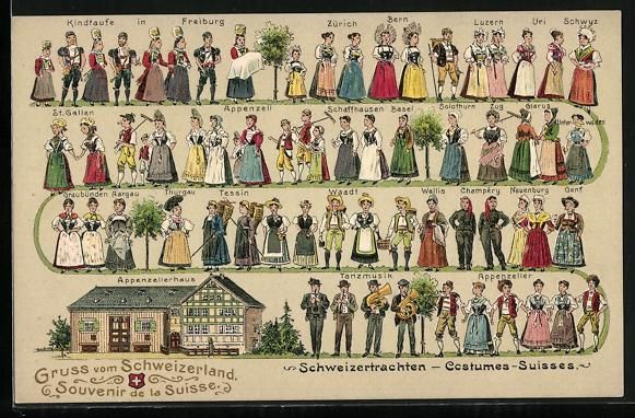 Cartoline postali: Schweizertrachten aus Tessin Vaud Lucern – Usato da Berlin venduto da bartko-reher