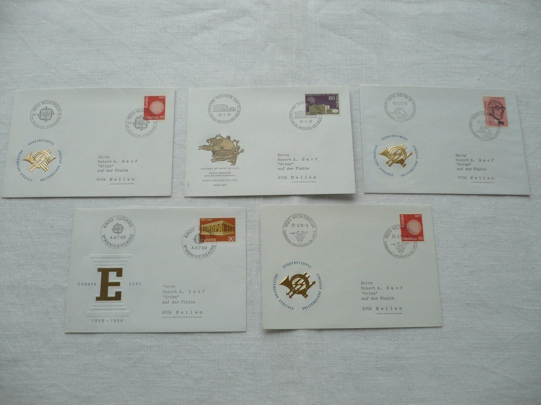 Alle Briefmarken: CEPT / UPU 1969 - 72 5 Sonderbelege – Gebraucht aus Zürich von saltandpepper008