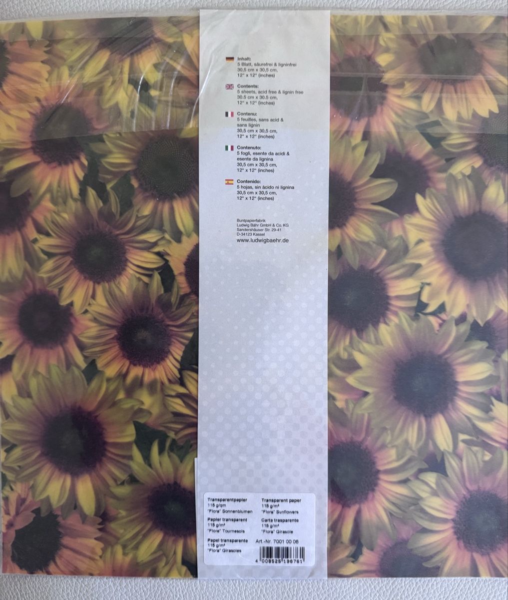 Carta: URSUS Transparentpapier " Flora Sonnenblumen", 5 Blatt – Nuovo e nell'imballaggio originale da Rüfenacht BE venduto da Sodeli03 4