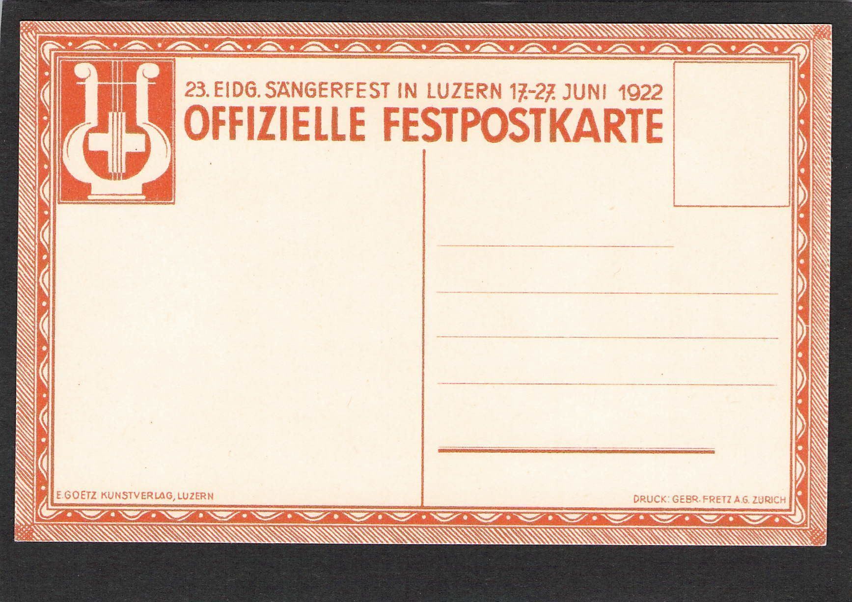 Ansichtskarten: AK,LU Eidg. Sängerfest Luzern 1922 – Gebraucht aus Reichenburg von Pipo-67 1