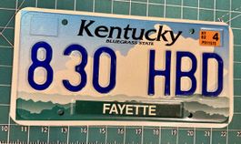 Kontrollschild Kentucky USA 830 HBD Fayette gebraucht