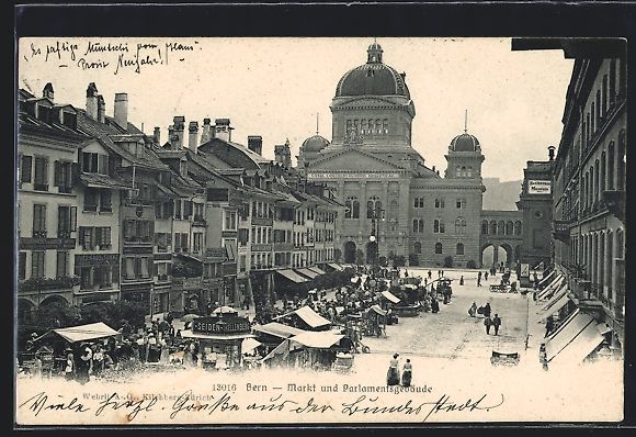 Cartoline postali: AK Bern, Markt und Parlamentsgebäude – Usato da Berlin venduto da bartko-reher