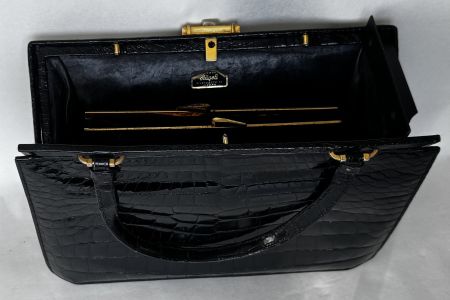 Klassische Vintage Handtasche (Echt Leder / Kroko-Optik)