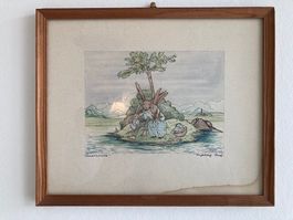 ORIGINALE TUSCHZEICHNUNG "Wochenende", 25.5 x 22.5 cm