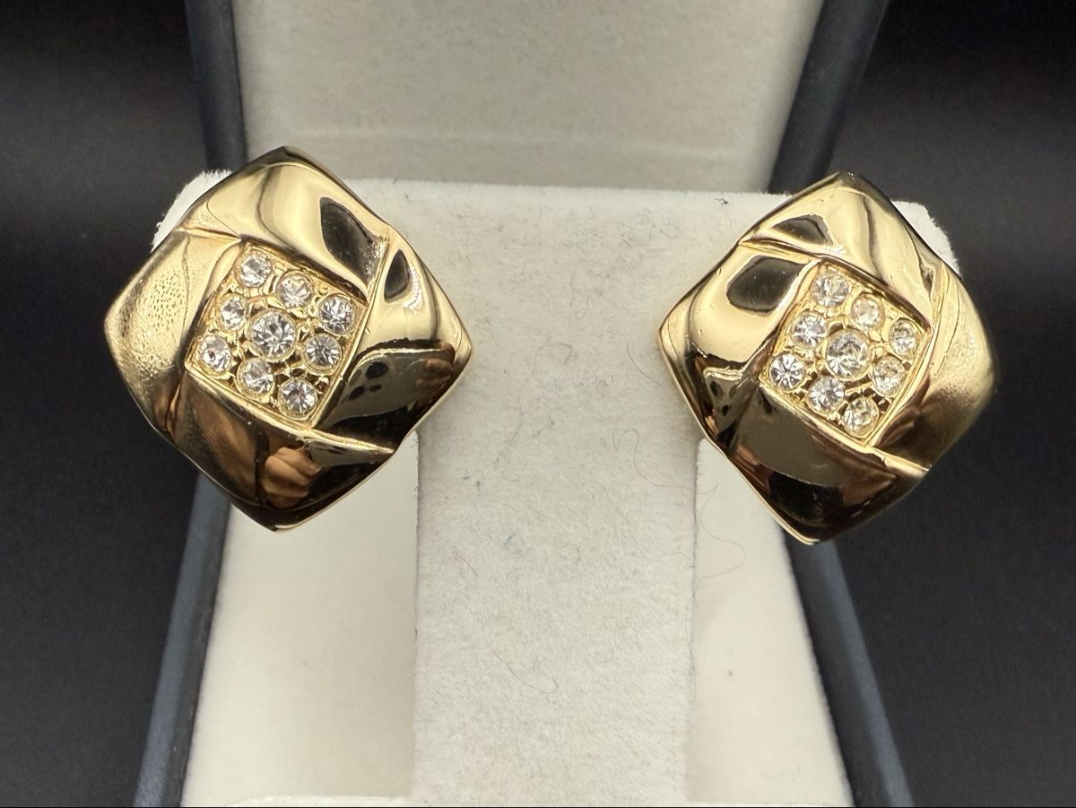 Orecchini pendenti & Orecchini a lobo: Goldfarbe Vintage Ohrringe mit Strass – Usato da Lamone venduto da LaCantinaMagica