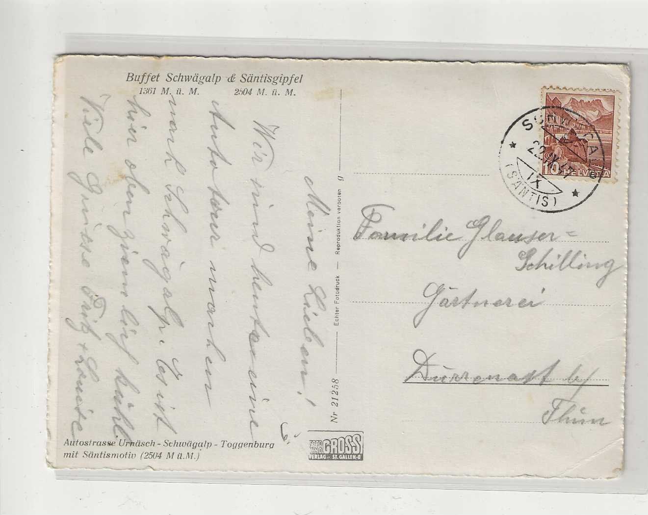Cartoline postali: Postauto, Schwägalp, 1943 – Usato da Spiez venduto da Niesen20 1