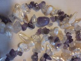 Vintage doppelsträngige Kette Amethyst Perle Bergkristall