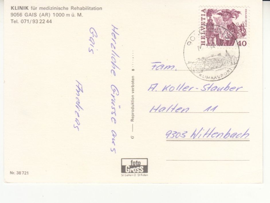 Cartoline postali: Gais Klinik 1982 – Usato da Bürglen TG venduto da StampGraf 1
