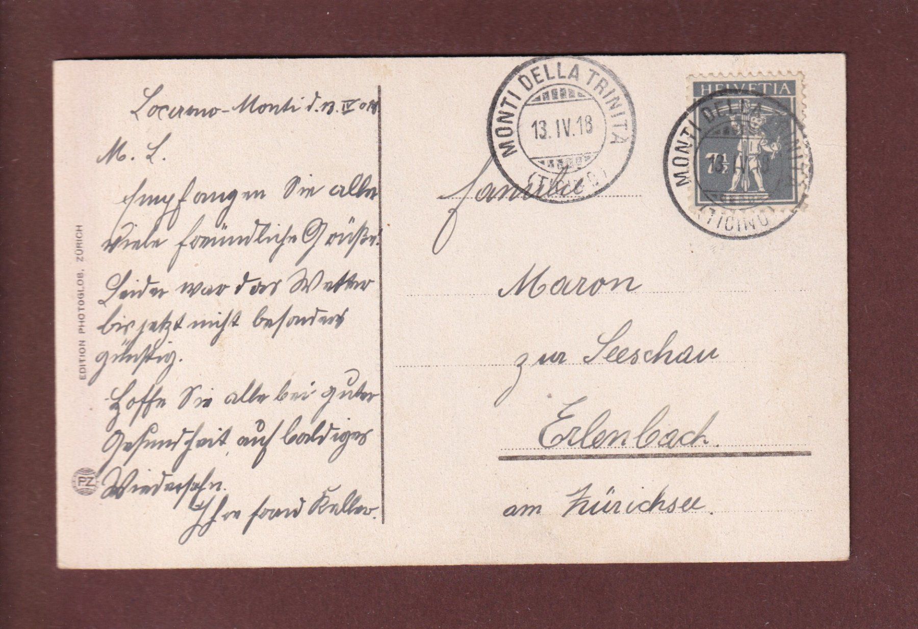 Cartoline postali: LOCARNO - Madonna del Sasso - 1918 – Usato da Pully venduto da nicecards 1