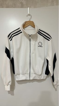 White Track Jacket with Black Stripes