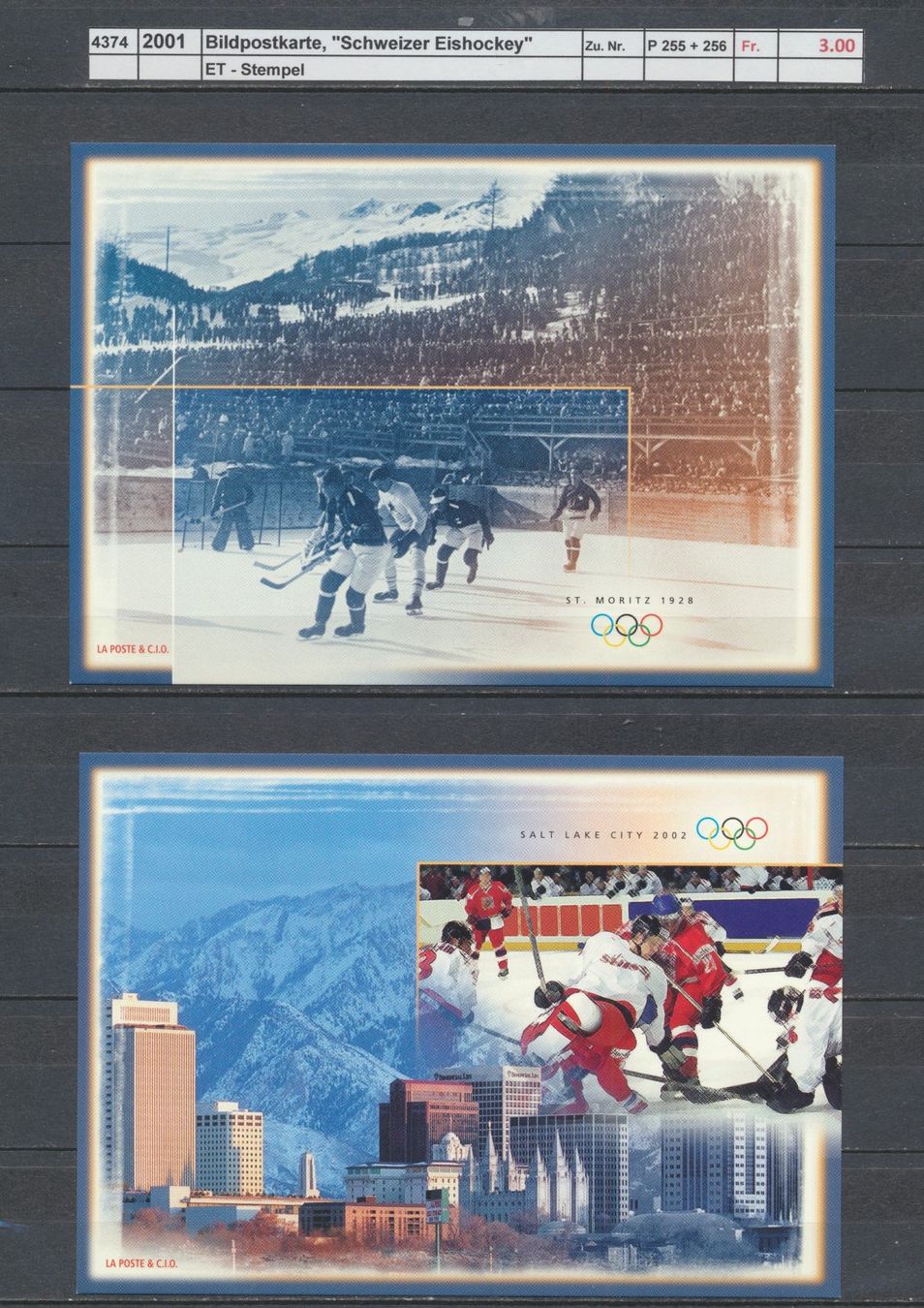 Tous les timbres: 2001 Bildpostkarten, "Schweizer Eishockey", ET - Stempel – D'occasion à Winterthur par Zupogeru 1