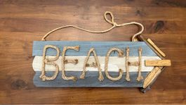 Dekoschild BEACH mit Seil Buchtsaben Holz Maritime