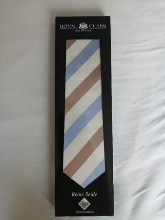 NEW! Royal Class Silk Tie Striped New In Box Blue Brown