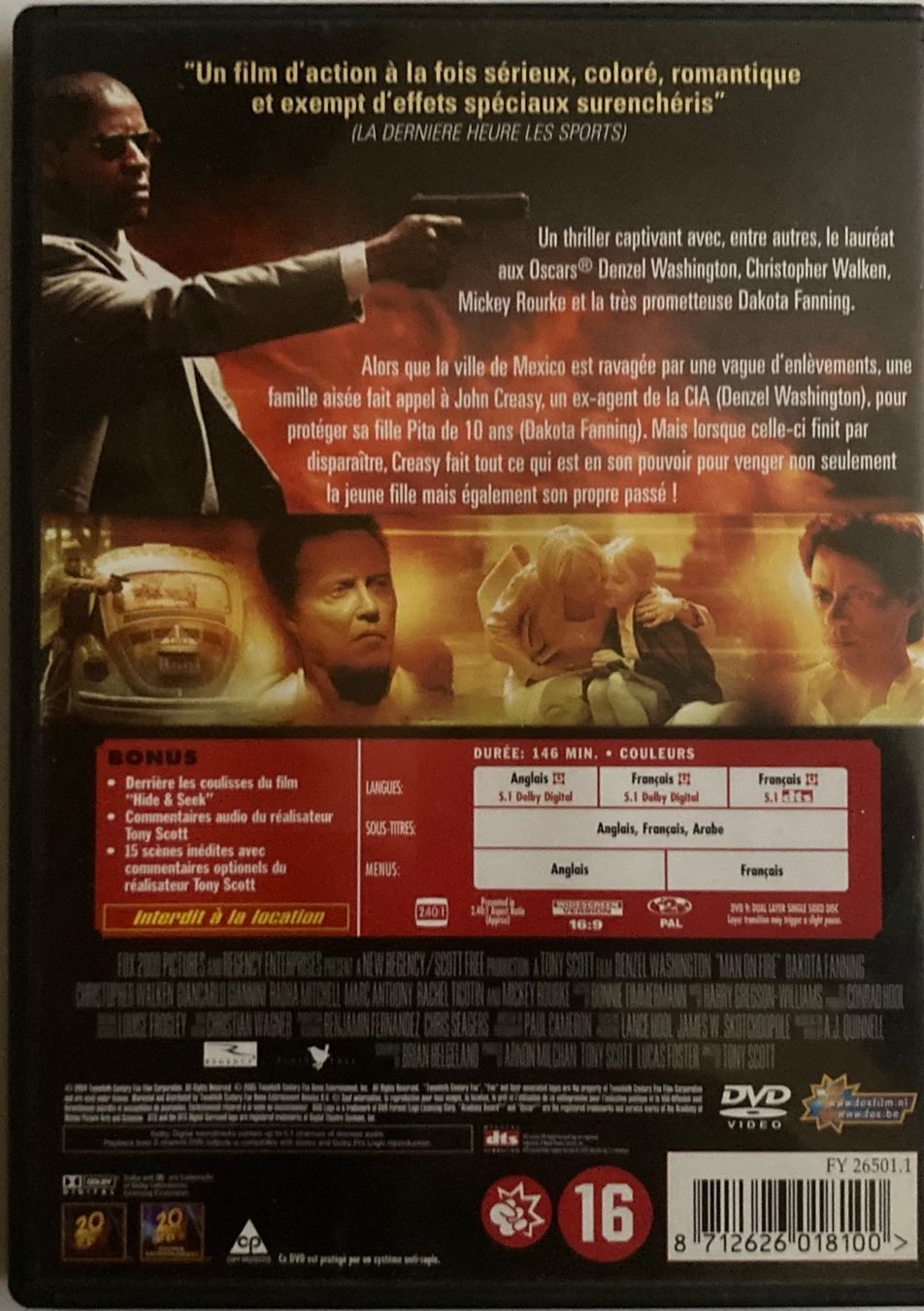 Tutti i DVDs: DENZEL WASHINGTON - MAN ON FIRE – Usato da Poliez-Pittet venduto da Newtown-Records 1
