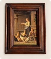 Tableau d'après Albert Anker – Mädchen, Hühner fütternd