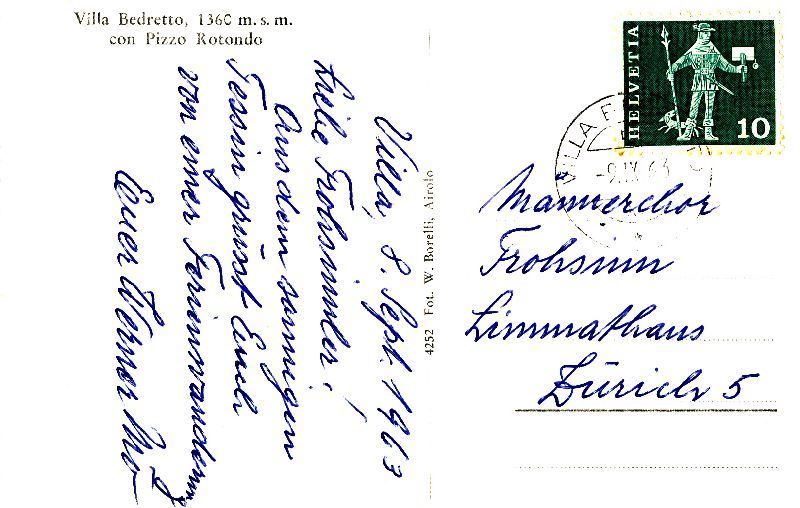 Cartoline postali: Pizzo Rotondo -Villa Bedretto 1963 – Usato da Emmenbrücke venduto da teestube 1