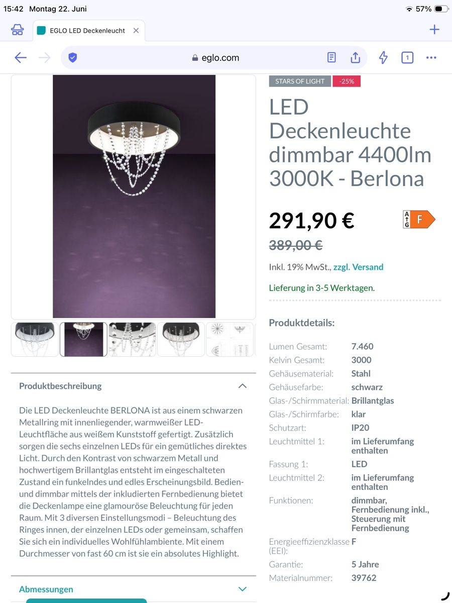 Eglo Lampadari & plafoniere: Deckenleuchte Berlona LED dimmbar – Usato da Weisslingen venduto da Jannaki 5