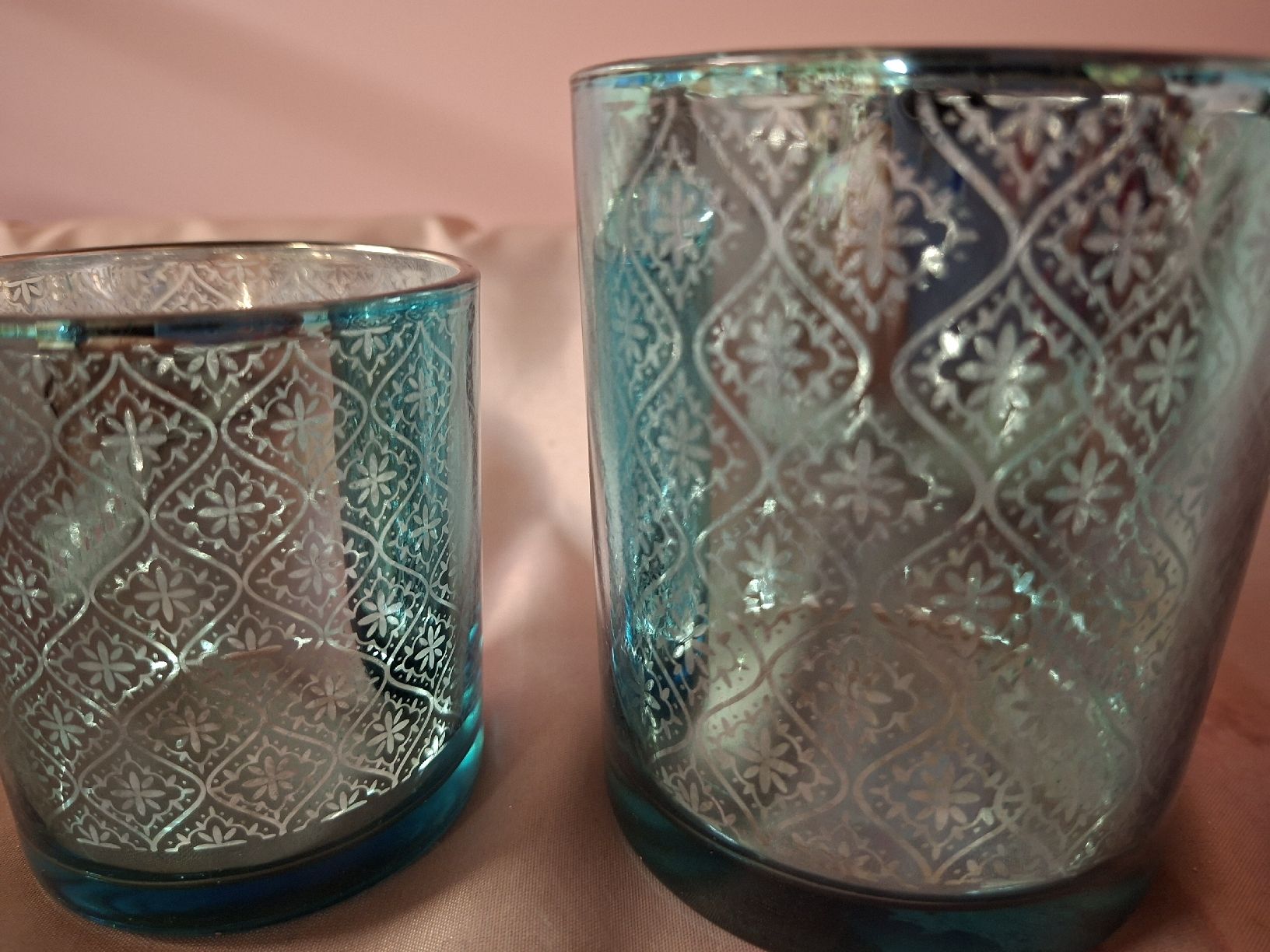 Kerzenständer: neu: 2 Windlichter aus Glas silberblau mit Muster – Neu (gemäss Beschreibung) aus Nassen von verrueckt 2