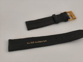 Leder Uhren Armband ECHT STRAUSS Schwarz mit gold Schnalle