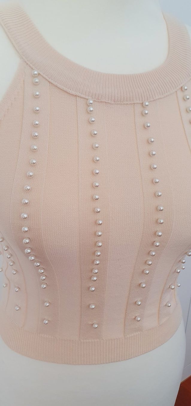 Top: Top mit Perlen Gr. 34 beige – Usato da Stansstad venduto da InStyle8 4