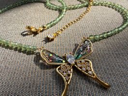 Apatit Halskette Collier Schmetterling Anhänger neu