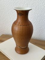 Vase Rattan Bambus mit Porzellan Einsatz Vintage