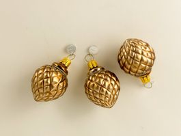 Goldene Tannenzapfen Christbaumkugeln, 3 Stk. Vintage