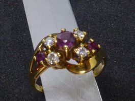 Bague cocktail or jaune 750, rubis et brillants
