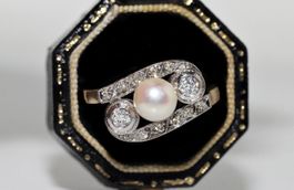 Bague vintage or 14k perle & diamants