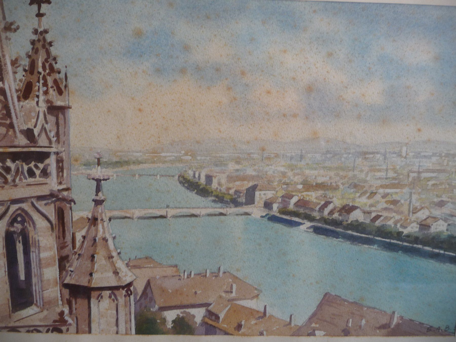 Dipinti: SIGNIERT E. A. BERNAUER 1950 - BLICK VOM BASLER MÜNSTER – Usato da Aesch BL venduto da Imoonlight 1