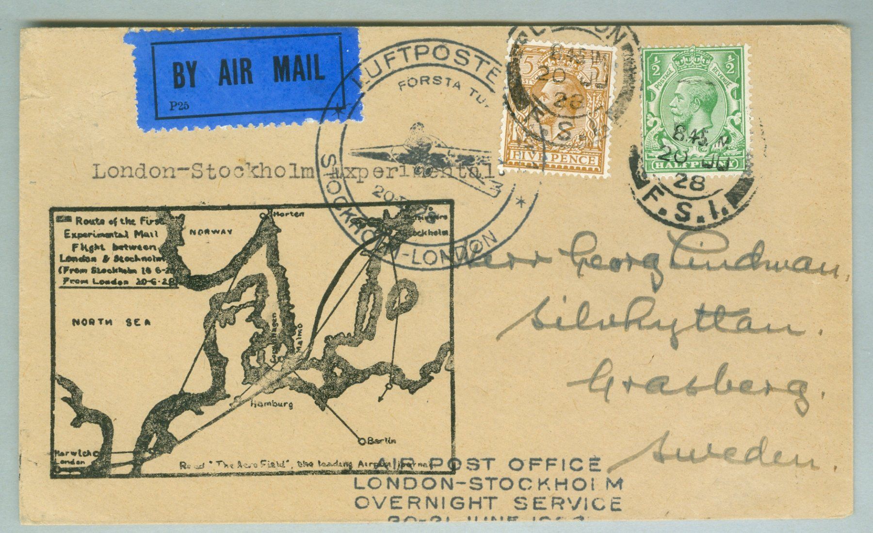 Alle Briefmarken: 1928 GB Flugpost – Gebraucht aus Zürich von yago-rot
