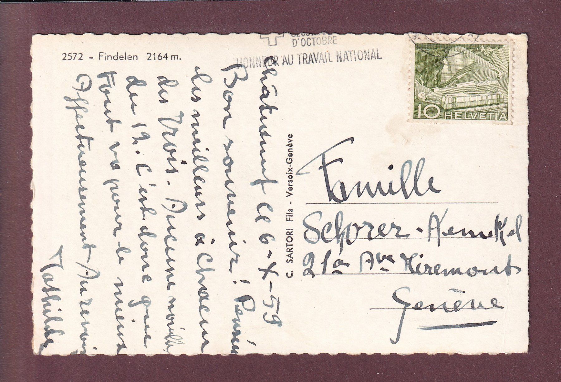 Ansichtskarten: FINDELEN - Matterhorn - 1959 – Gebraucht aus Pully von nicecards 1