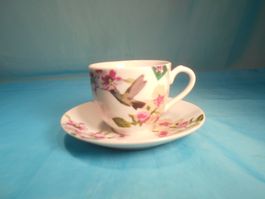 Tasse und Untertasse, Vögel, Kirschblüten, Porzellan