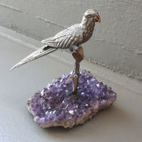 massive Papageien-Figur (Silber 800) auf Amethyst