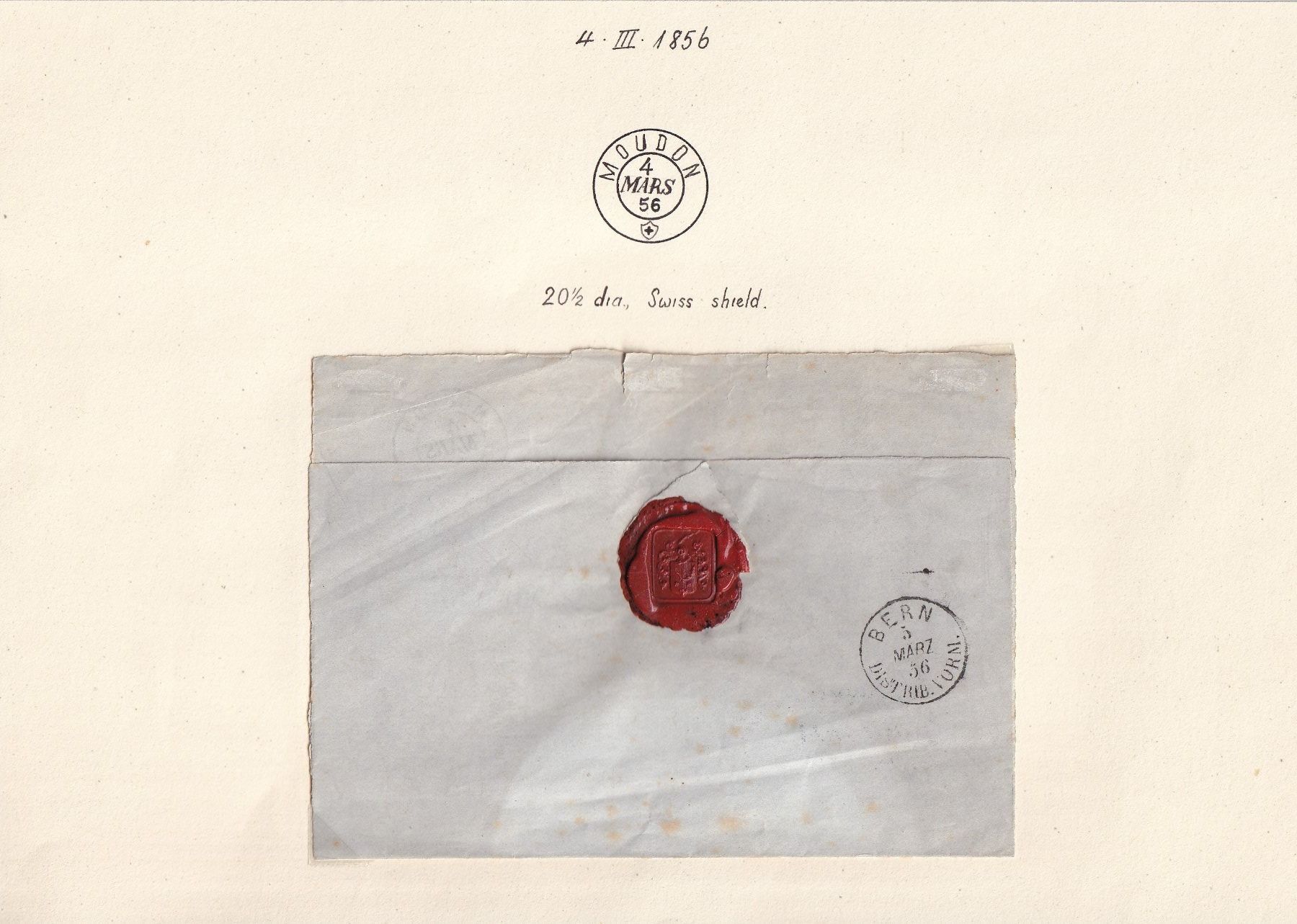 Documenti: 1856 Faltbriefhülle MOUDON - BERN – Usato da Endingen venduto da haifu 1