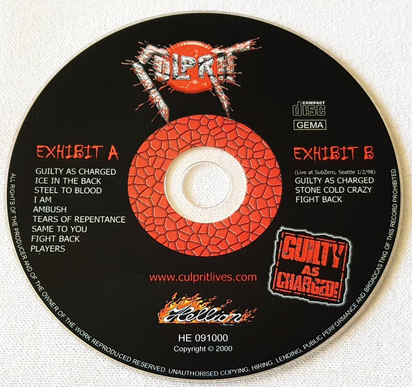 CD: Culprit ‎– Guilty As Charged - CD - 2000 -  Bonustracks – Usato da Uster venduto da Zardodel 2