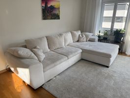Weisses L Sofa-bett mit Stauraum