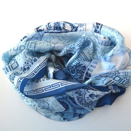 90x90cm Seidenschal, Blau-Weiss, Chinesische 100% Seide, neu