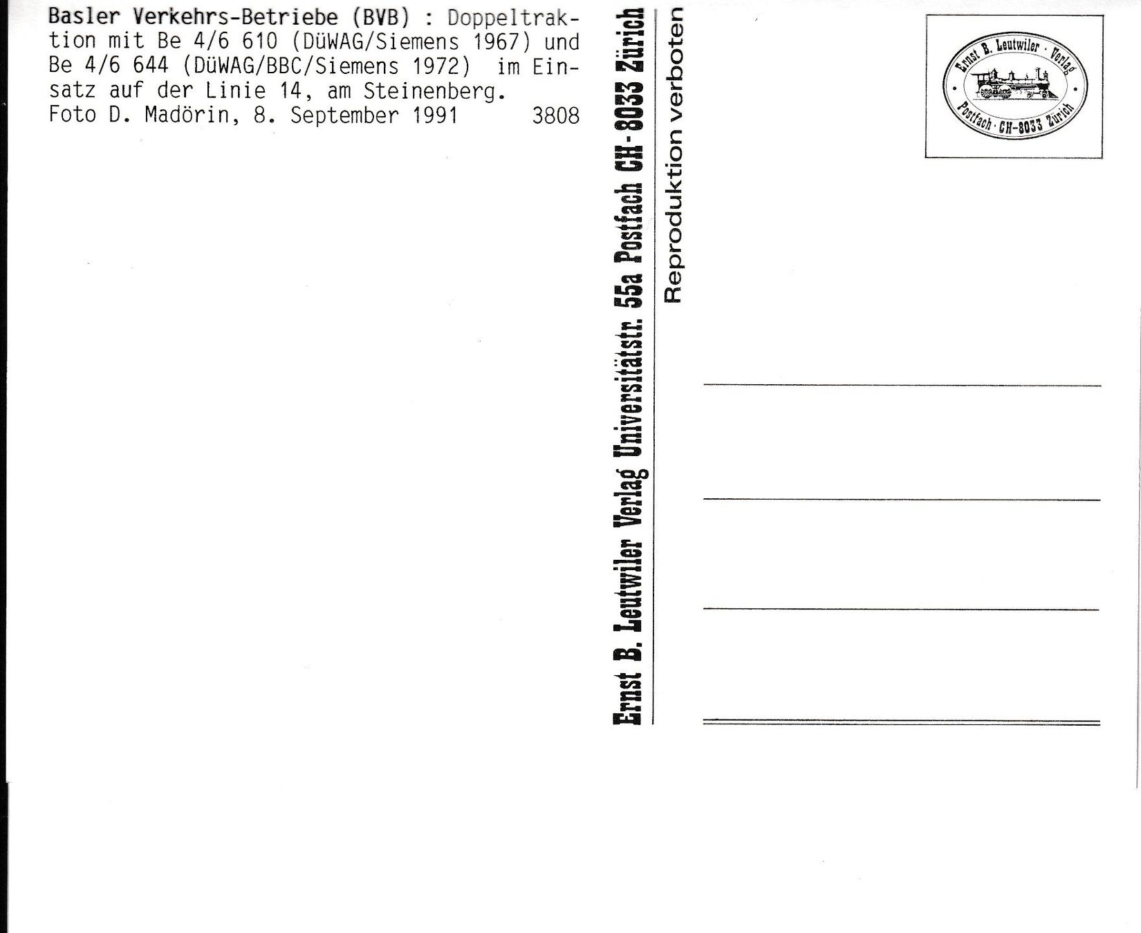 Cartoline postali: Strassenbahn Basel BVB Be 4/6 610 + Be 4/6 644 – Nuovo e nell'imballaggio originale da Ettingen venduto da Pantograph163 1