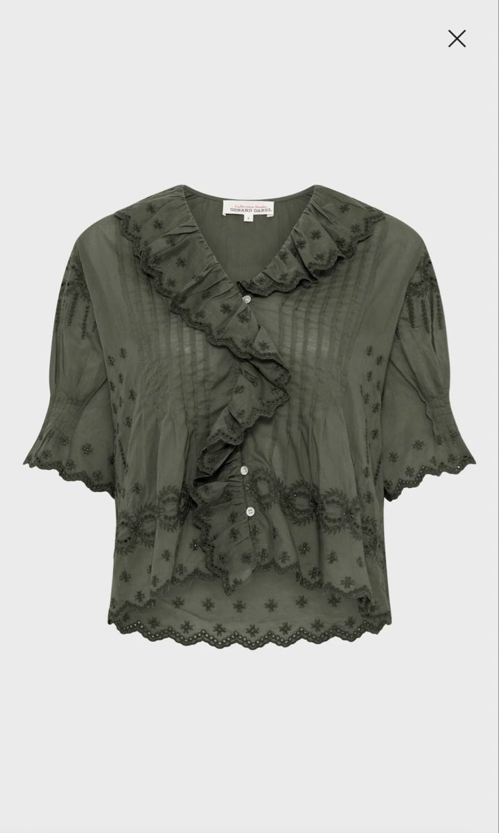 Sezane Top: Neu Gerard Darel Boho Designer Top Oliv  – Nuovo e nell'imballaggio originale da Zürich venduto da Swissair1234