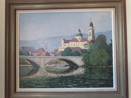 Solothurn Oelbild alte Rötibrücke Clénin Otto , ca.1940
