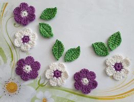 6 Blumen + 6 Blätter gehäkelt (uncinetto, chrochet) 809