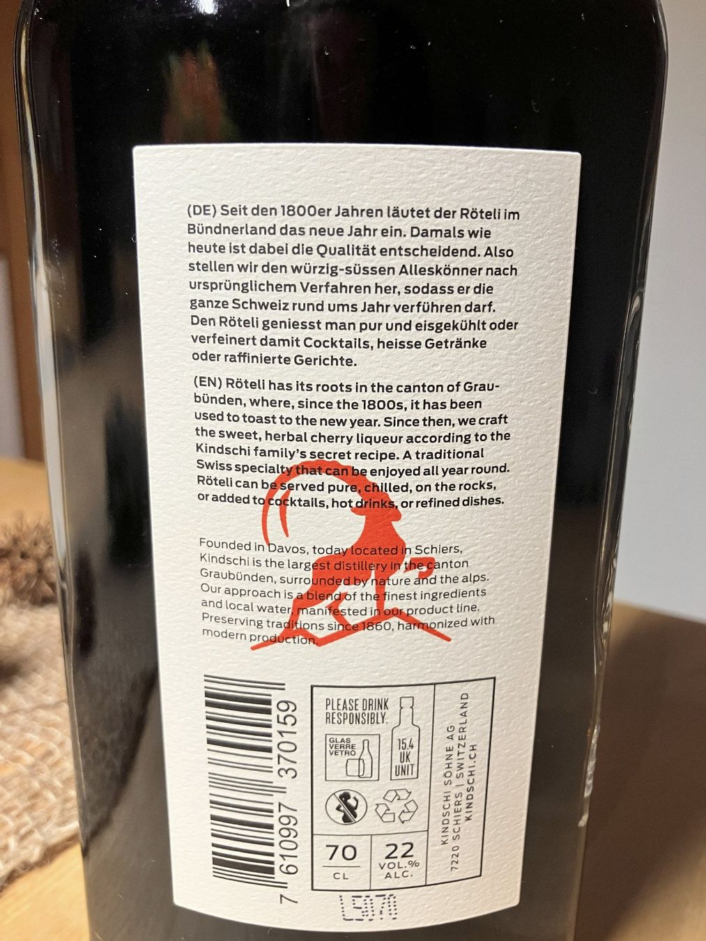 Spirituosen: Bündner Röteli Kindschi 70cl ungeöffnet – Neu und originalverpackt aus Winterthur von Risdo 1