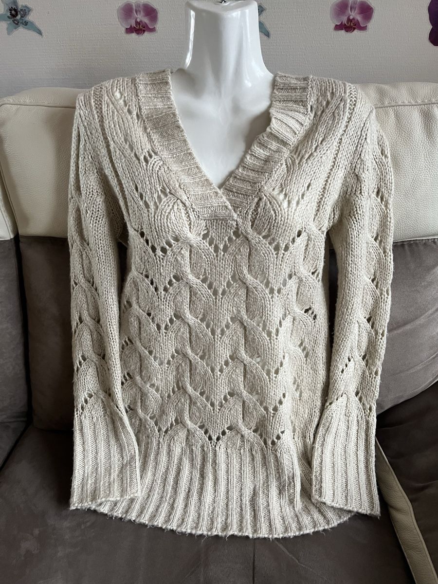 C&A Pullover & Sweatshirts: Pull long ajouré en maille beige en laine clockhouse M – Gebraucht aus Genève von Libellule477